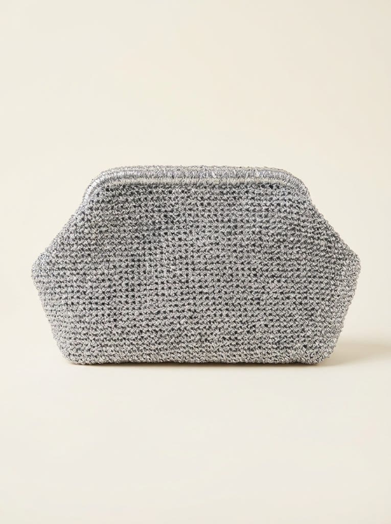 Sedef Clutch — Gümüş Simli el örgüsü kağıt ip çanta