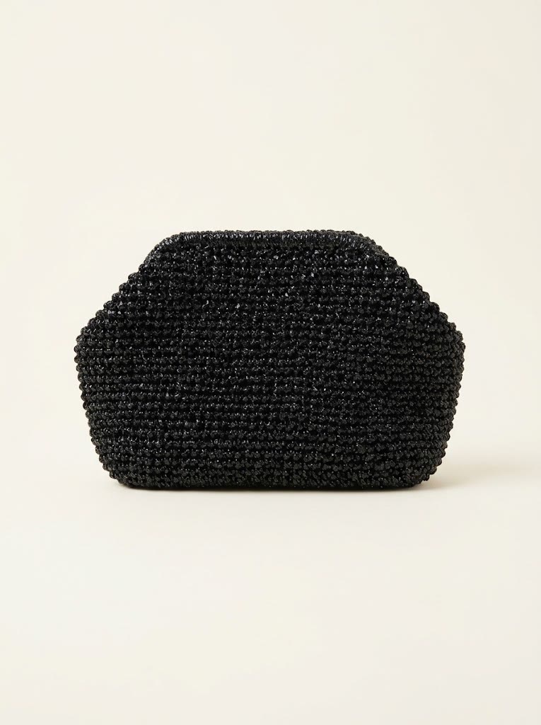 Sedef Clutch — Siyah Simli el örgüsü kağıt ip çanta