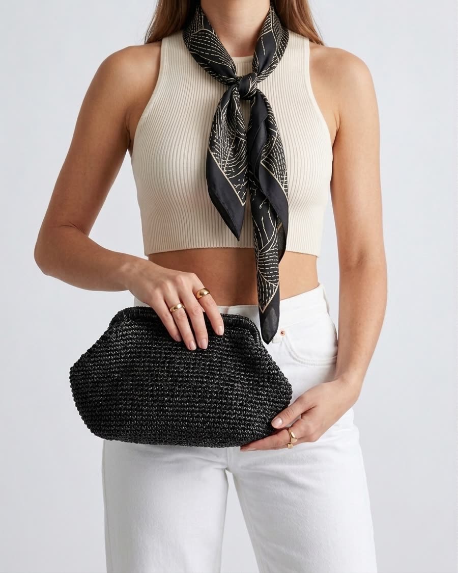 Sedef El Örgüsü Clutch Çanta — Kağıt İp Abiye Çanta